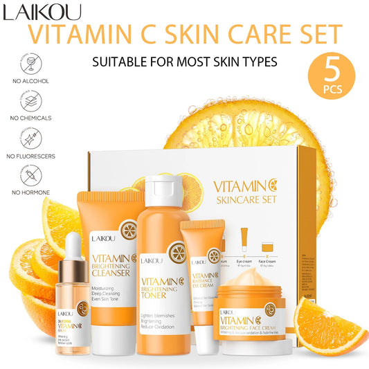LAIKOU Vitamin C Skin Care Set (5pcs)Deep Cleansing Facial Cleanser