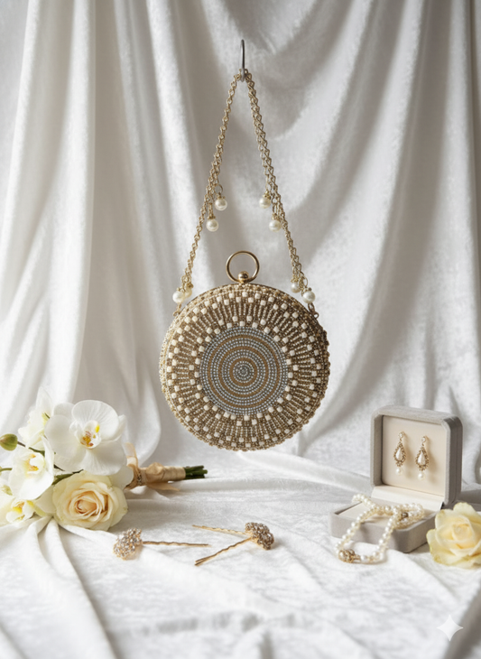 Golden Halo Beaded Clutch